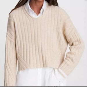 Rag & Bone Serena Wool Blend V-Neck Sweater. Size S. Color Cream/Beige